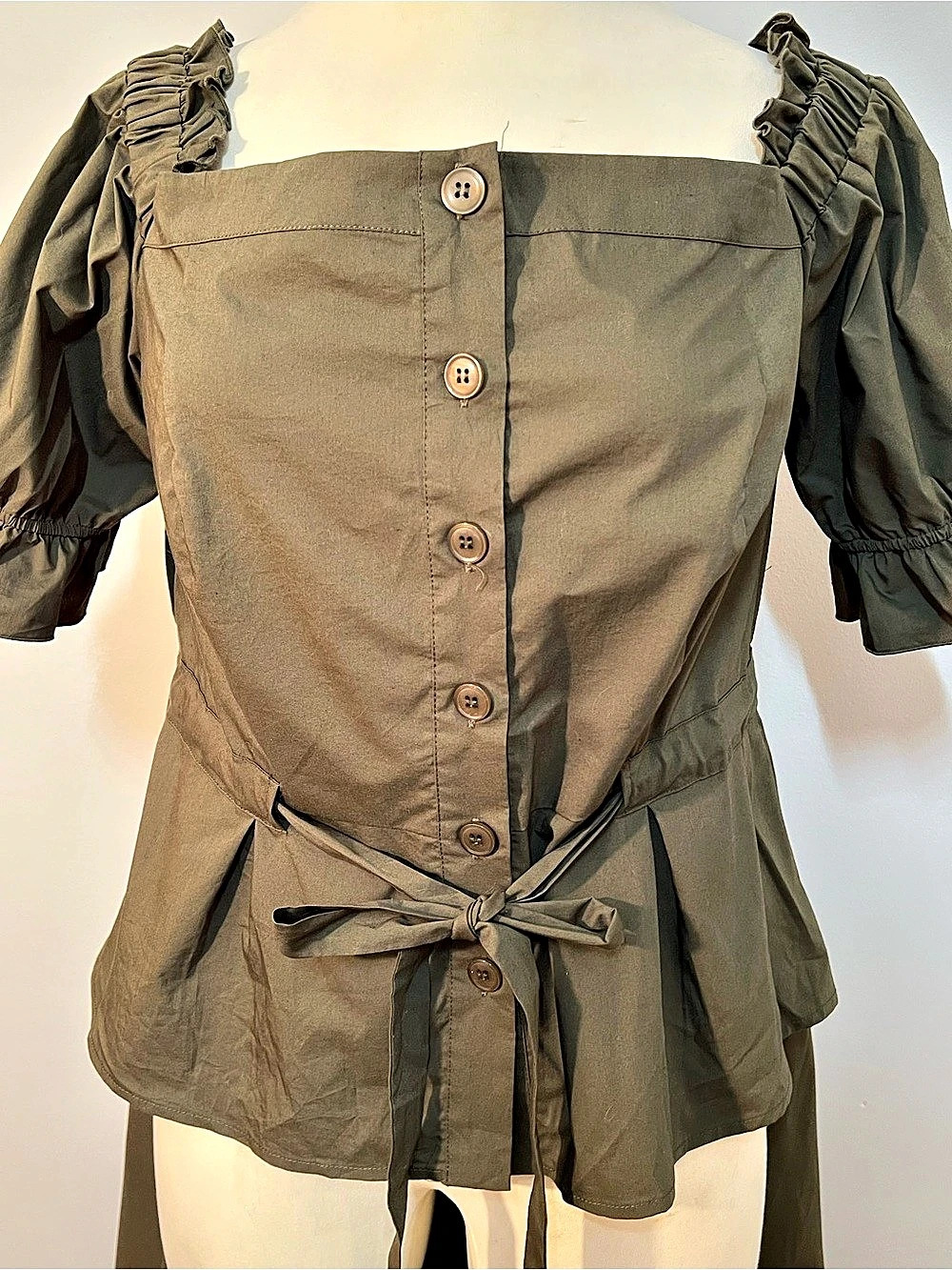 7th Avenue Design Studio New York & Company Olive Tie-Front Blouse Size XL